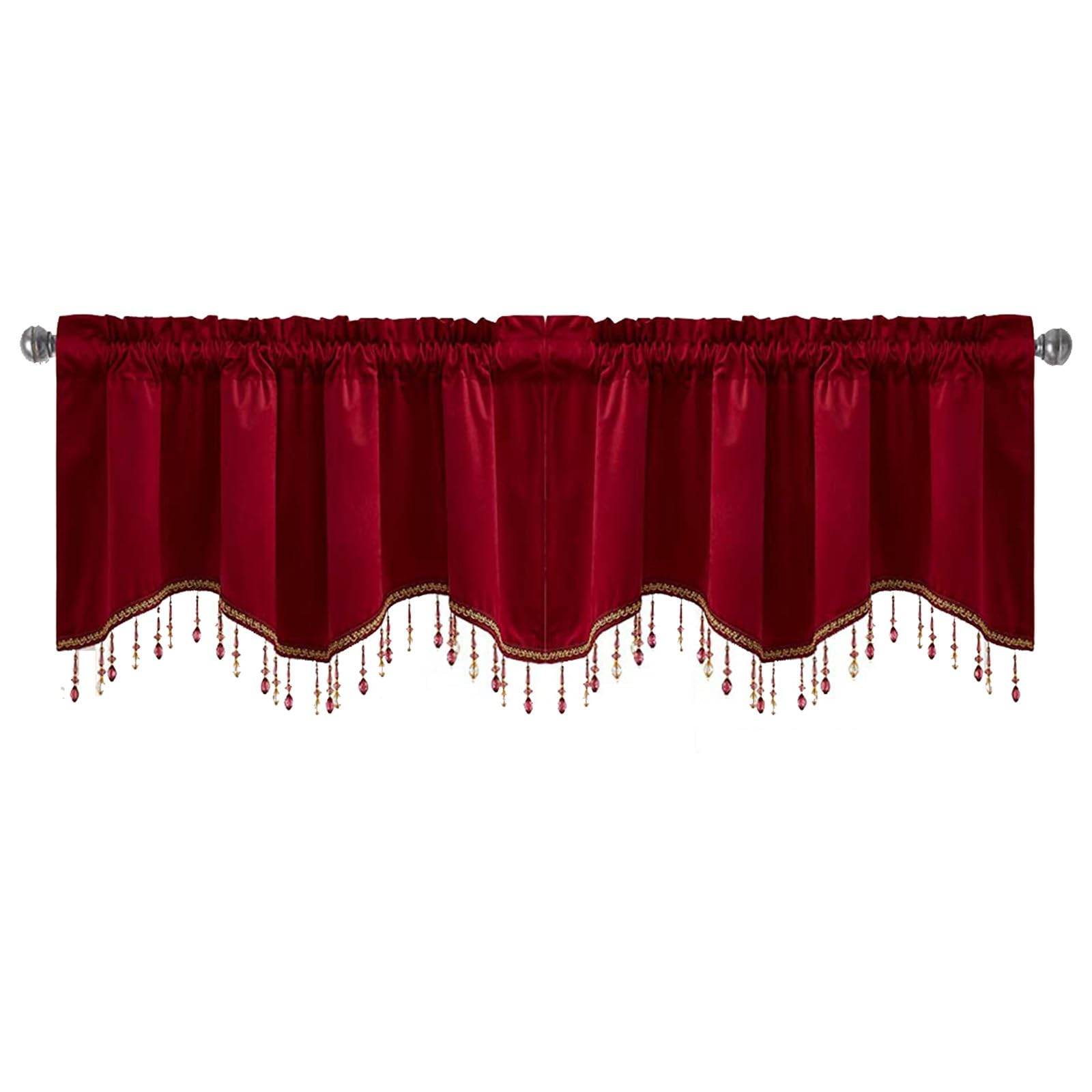 JEKKAH Home Red Curtain Panel Drapery Blackout Velvet Fabric With Beads Lace,for Living Room And Bedroom Thermal Insulation And Blackout Curtains.(155 * 50cm)