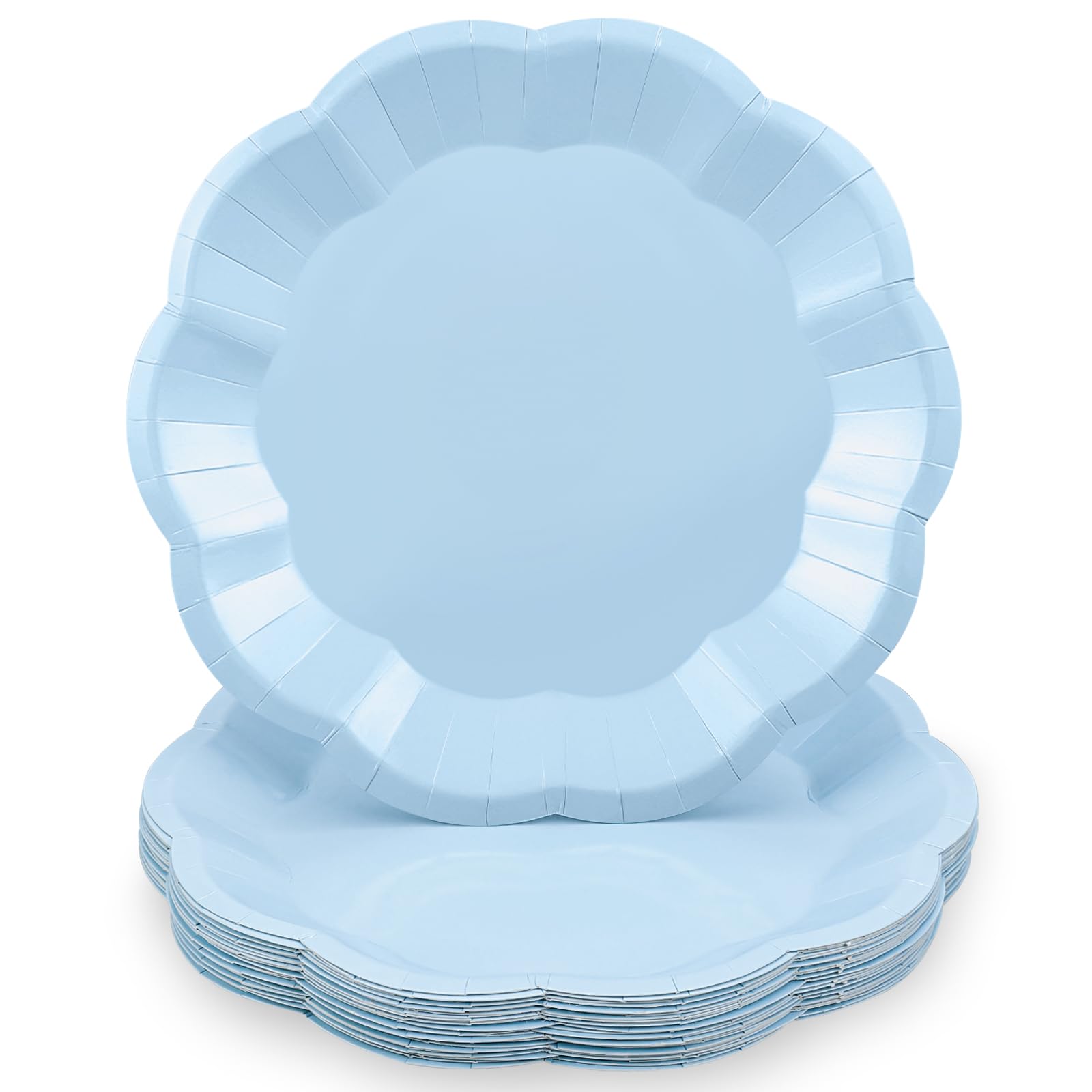 NatNarr 30 Pcs Light Blue Paper Plates 9 Inch Scalloped Baby Blue Plates