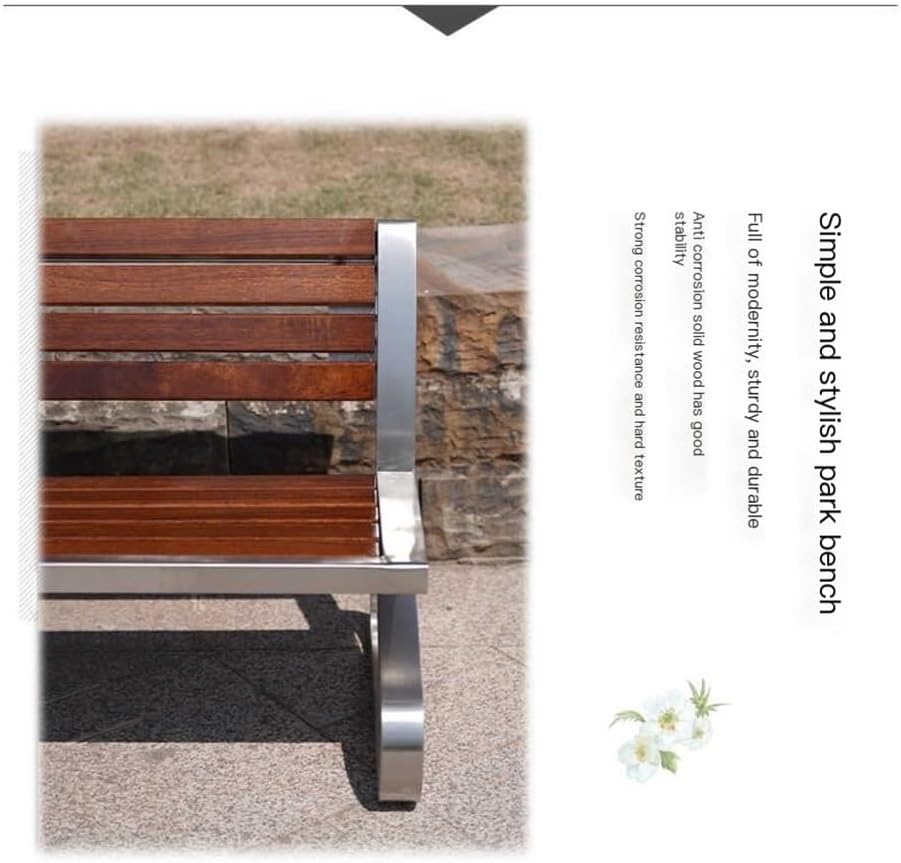 Outdoor Bench, Stainless Steel Park Bench, Outdoor Wooden Seat for Garden, Patio, Yard Garden Bench(120cm)