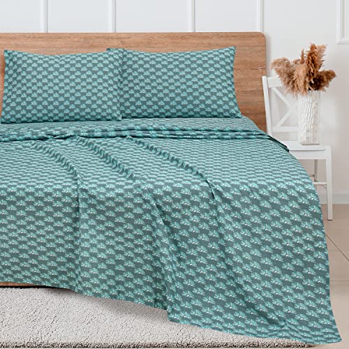 Royale Linen 300 Thread Count 100% Long Staple Combed Cotton Sheet Set - 3 Piece Bed Sheet 1 Fitted Sheet, 1 Flat Sheet, 1 Pillow Case - Breathable, Cool & Crisp Percale Sheet Set (Twin Green Seaweed) #TOP1