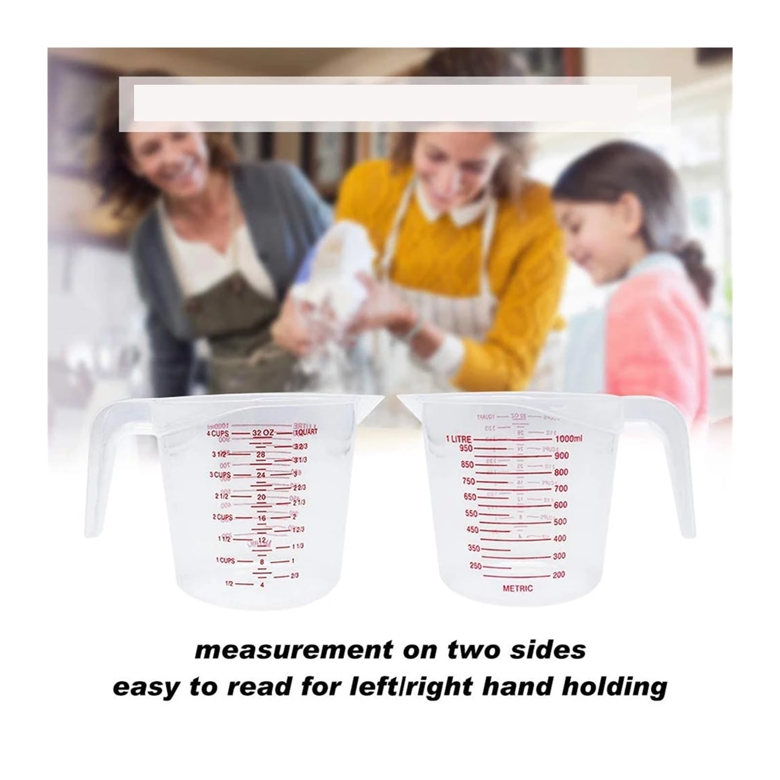 Taza Medidora 3 tazas medidoras de 250 ml, 500 y 1000 con boquilla plástico mango transparente for hornear, herramienta cocina Jarra Medidora Cocina(1000ml)