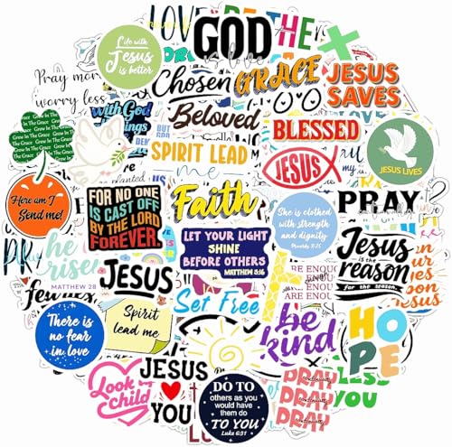 300PCS Inspirational Christian Stickers Vinyl Waterproof Jesus Bible Verse Stickers for Prayer Board Scrapbook Water Bottle Laptop Religious Faith Christian Easter Gifts for Kids Women Men