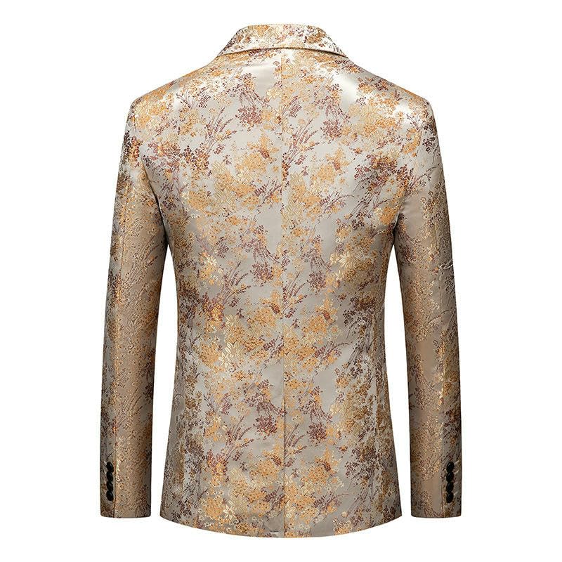 Blazer coréen homme coupe ajustée à bouton doré chic et floral d'affaires