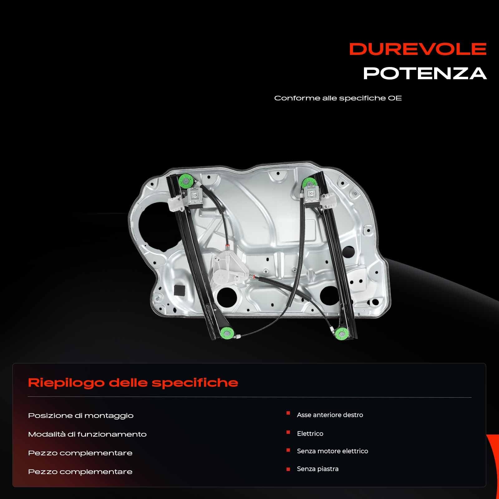 Frankberg Alzacristalli Alzavetro Elettrico Senza Motore Con Metall platte Anteriore destro 4/5 Porte Compatibile con Polo 9A 9N Berlina Polo Limousine 9A2 9A4 9A6 9N2 Replace# 6Q4837462J