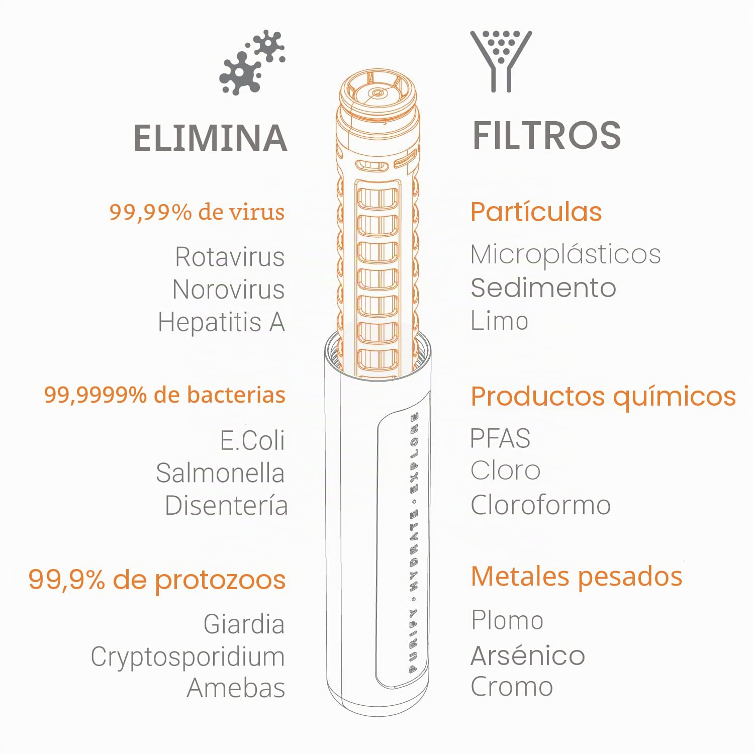 Lifesystems Botella purificadora con filtro de agua para viajes y uso diario, elimina virus, bacterias, productos químicos y microplásticos, 1 litro, gris