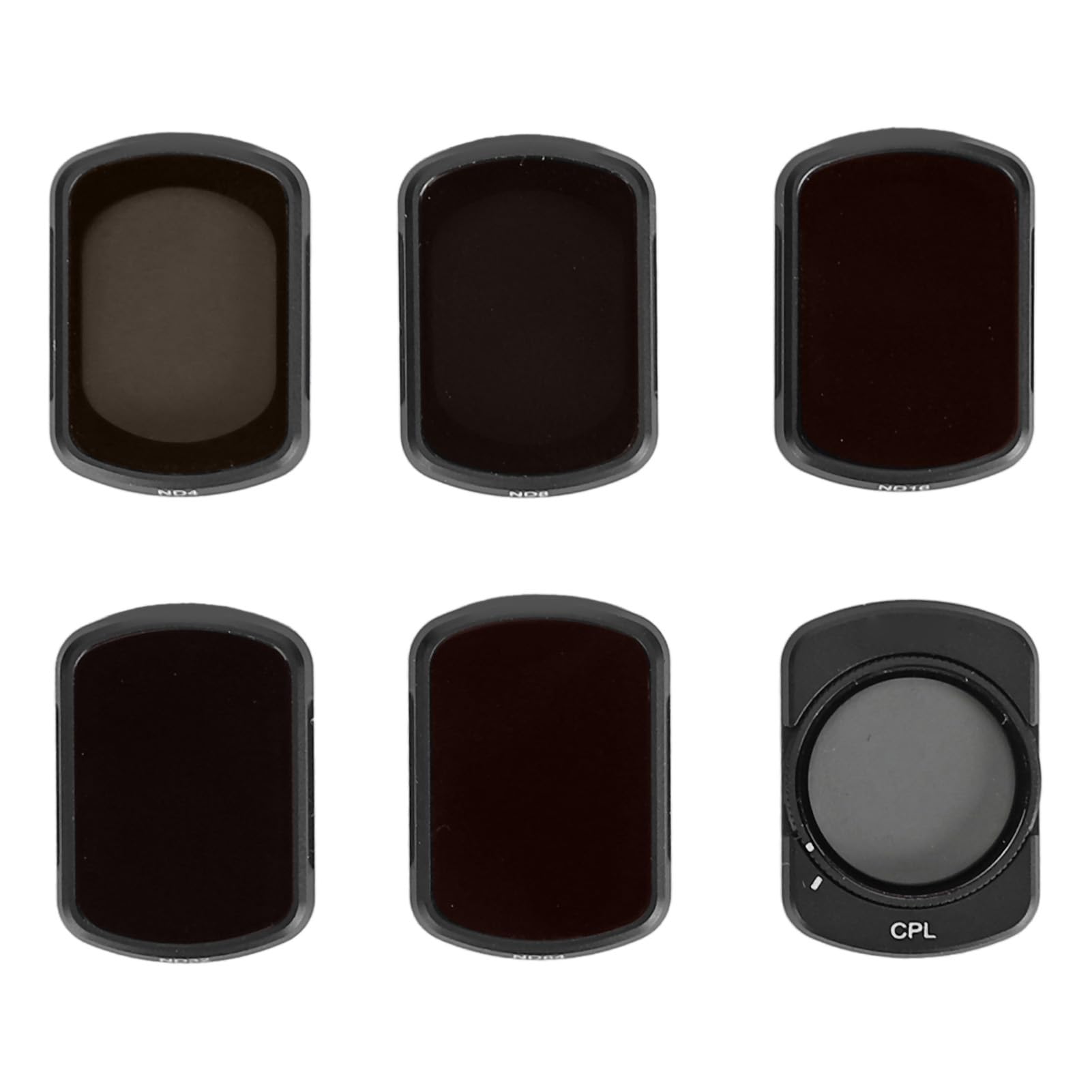 Zestaw Filtrów Aparatu do Drona Ochronne, Wielowarstwowe Filtry ze Szkła Optycznego do Pocket 3 Stop Aluminium Czarny Matowy 6 szt. CPL ND4 ND8 ND16 ND32 ND64 do Fotografowania Dronami
