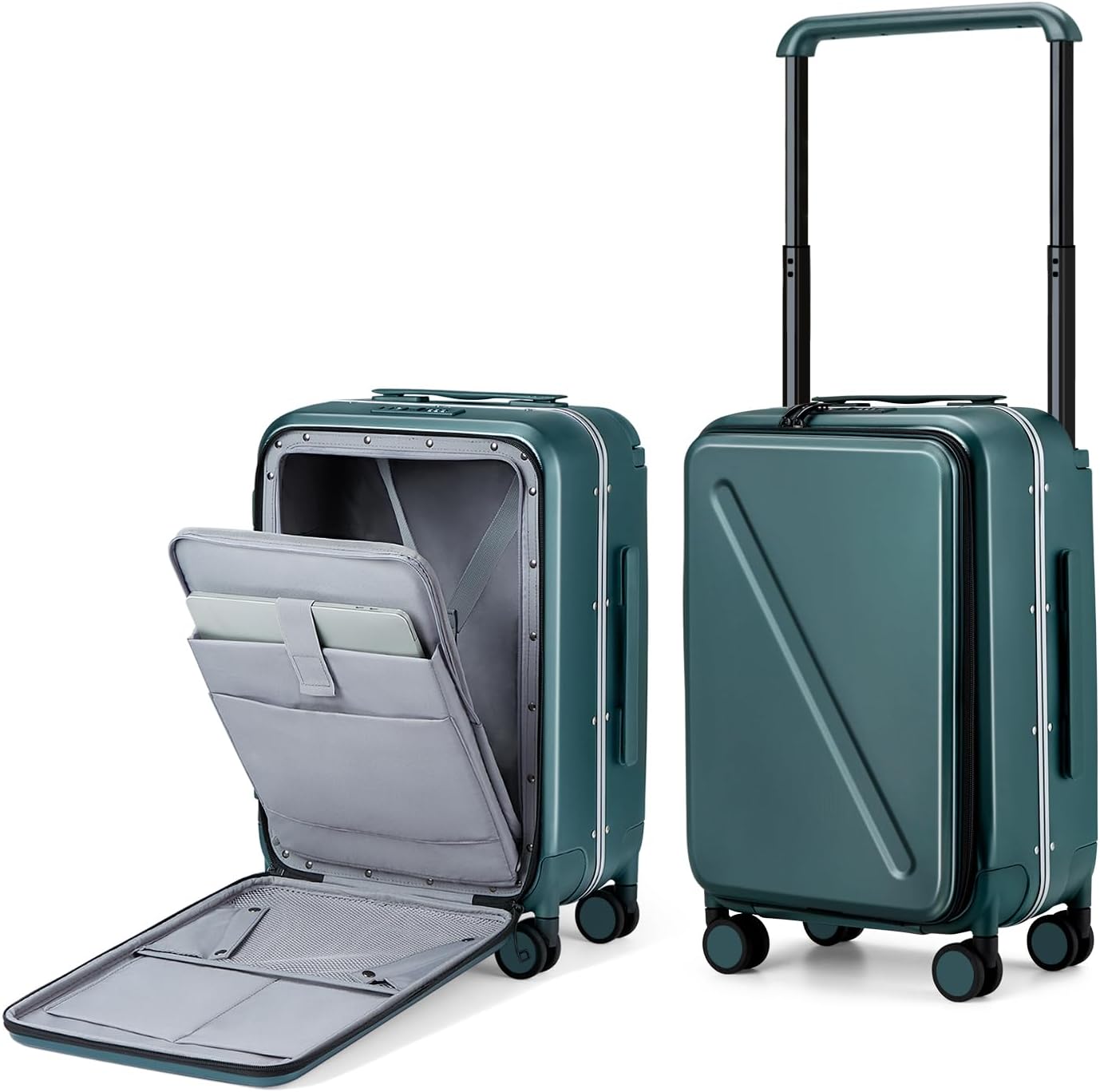 MILADA Hard Shell Suitcases Airline Approved Carry On Luggage 22x14x9 TSA Approved Suite Case with Wheels Travel Luggage Wide Handle 20 Inch Suitcase for Women Man,Blackish Green