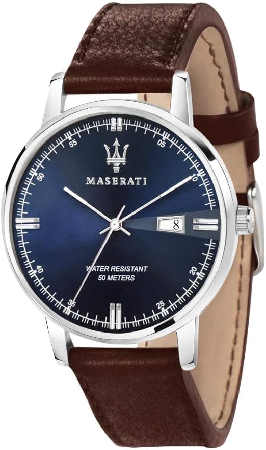 Montre pour Homme, Collection Eleganza Maserati, Mouvement à Quartz, à  Trois Aiguilles avec Date, en Acier et Cuir - R8851130003 : Amazon.fr:  Montres