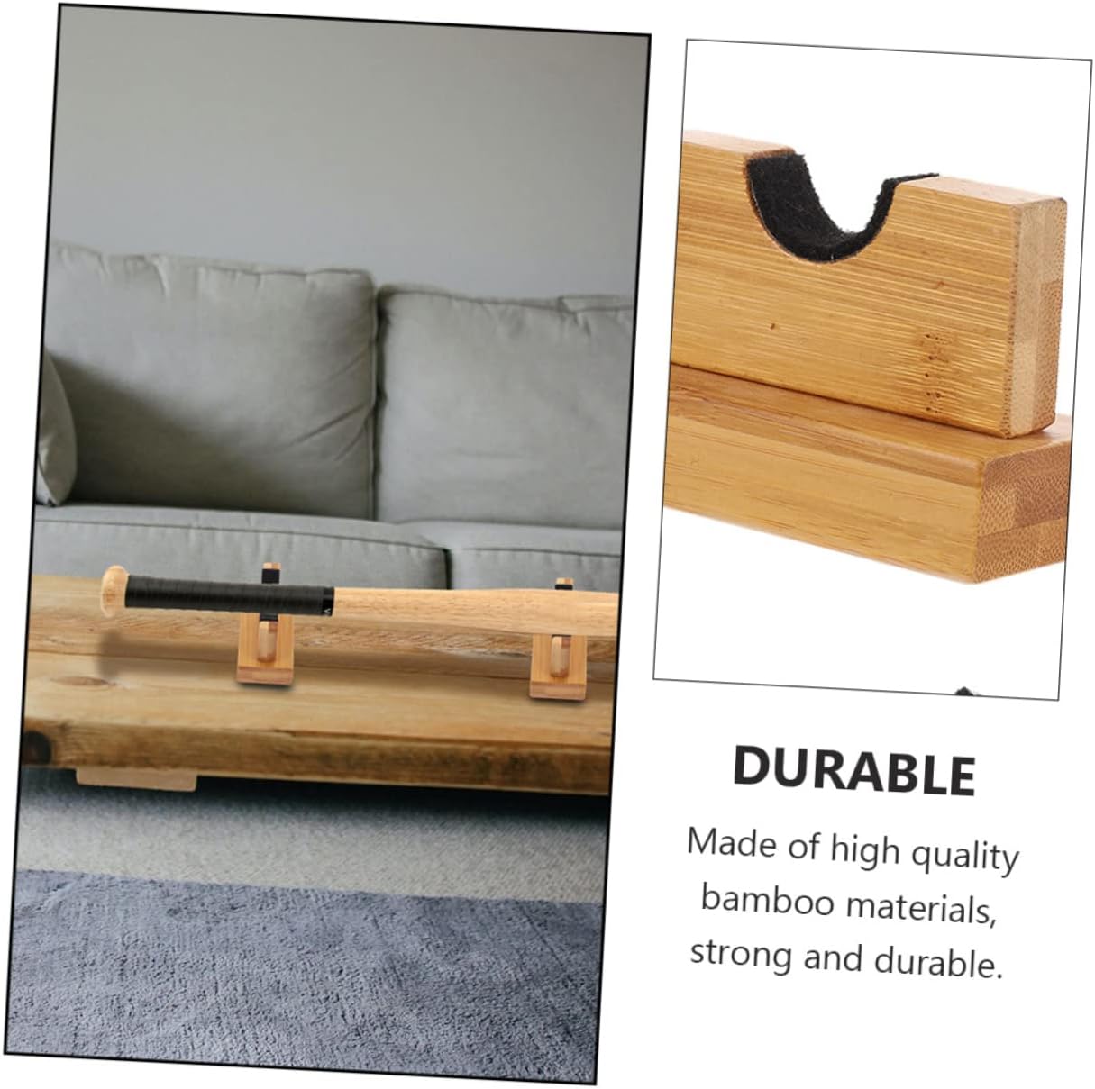 Baseball Bat Display Rack Bamboo Bat Holder Wall Mount Heavy Duty Support 2-Piece Set for Home Garage Storage