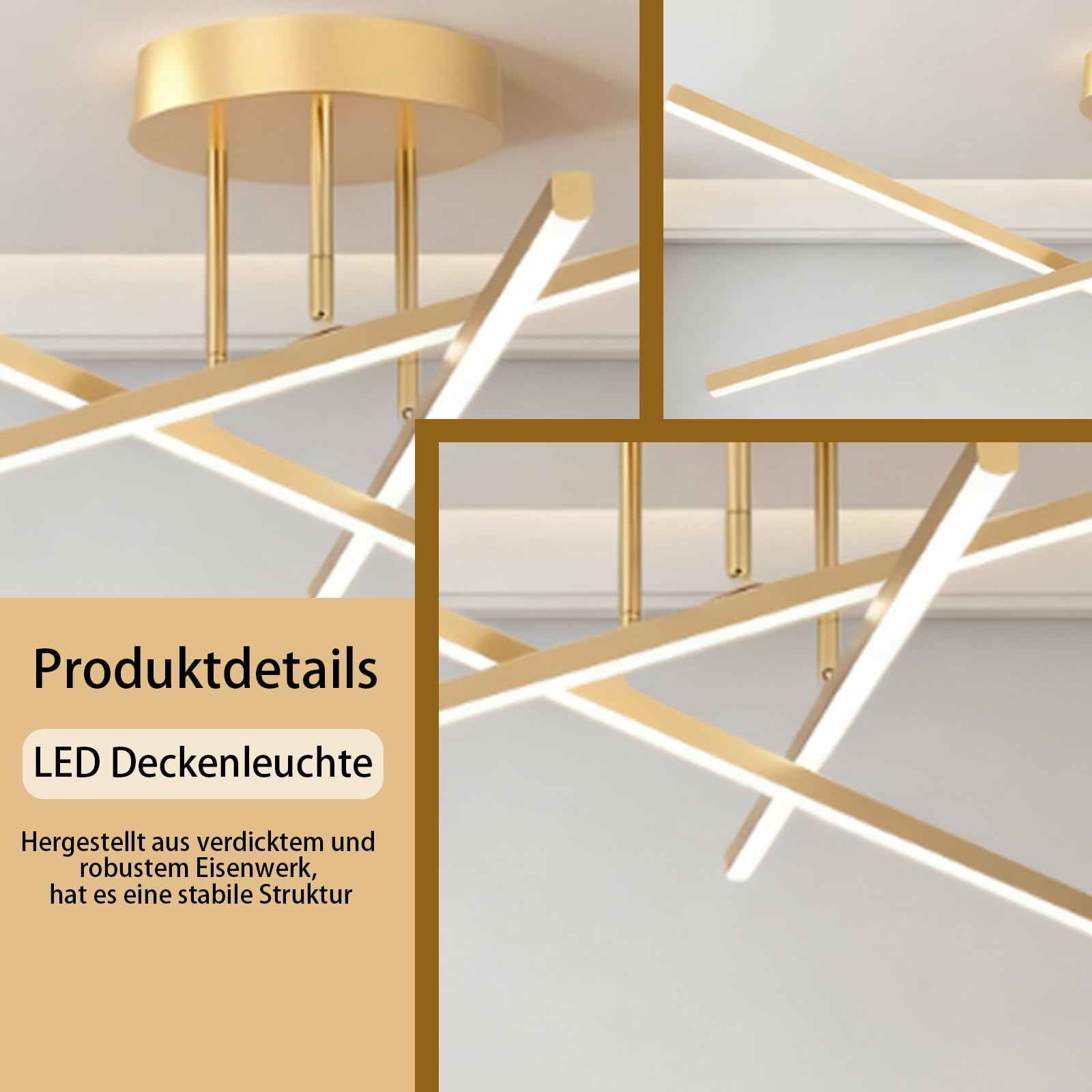 Moderne Flache Gold LED Deckenleuchte 24W, 60cm 2400LM
