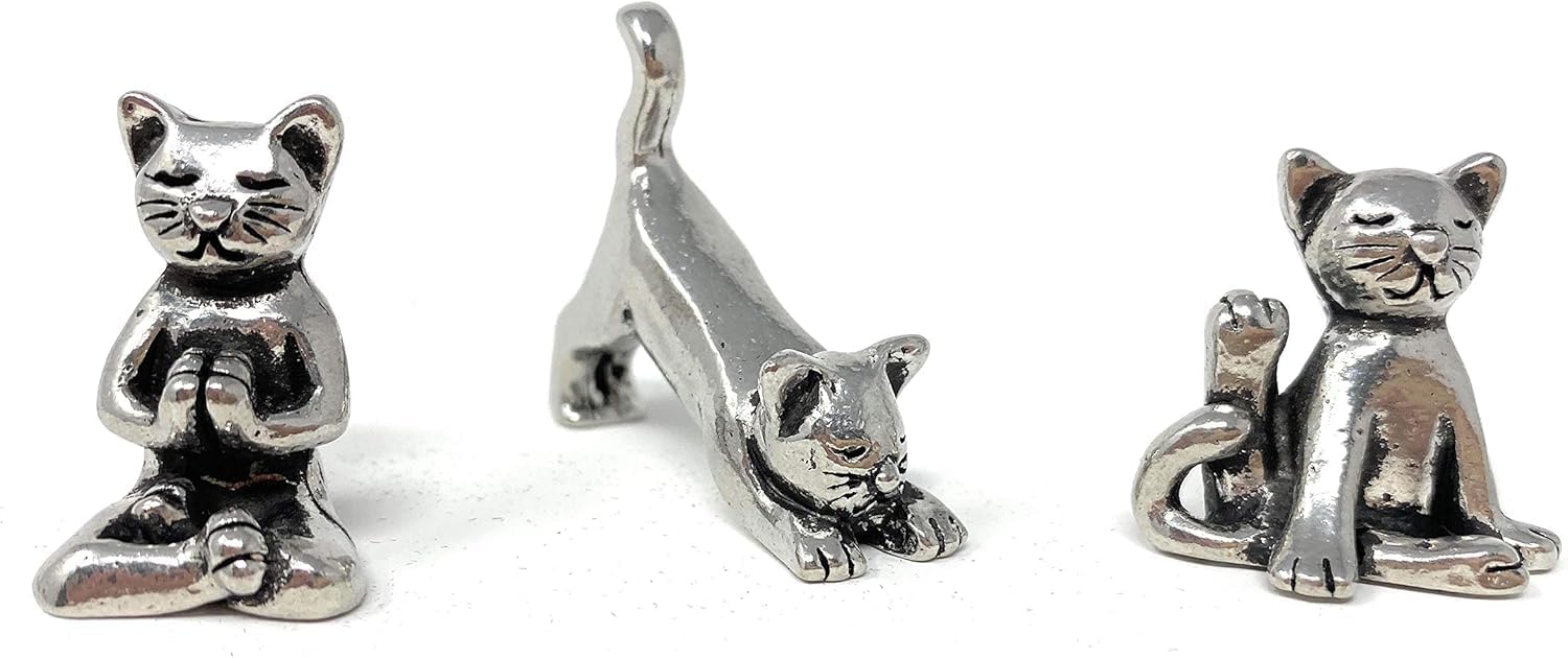 Basic Spirit Yoga Cat Figurine Set (Pewter)-Mini 3 pc. Set