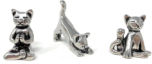Miniatura 1 de Basic Spirit Juego de figuras de gato de yoga (Pewter)-Mini 3 piezas
