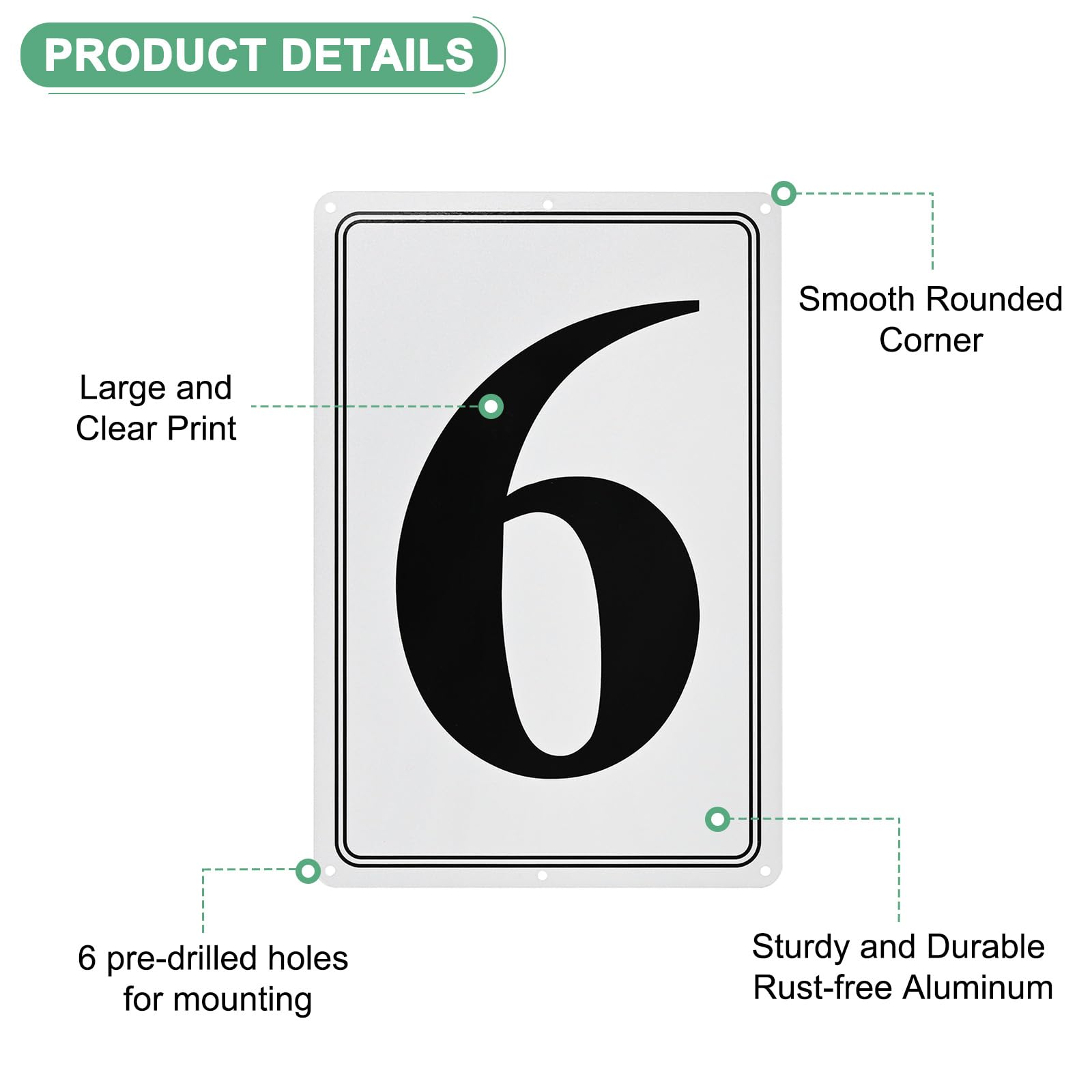 M METERXITY Aluminum Number Sign 6, 11.8 Inch House Numbers and Metal Letters, Parking Spot Letter Signs - Image 2