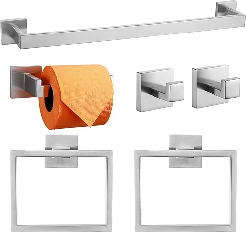 TQKAG Juego de 6 toallas de baño de níquel cepillado de 23.6 pulgadas, toallero de acero inoxidable, gancho para abrigo y soporte para papel