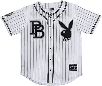 Playboy Men's Mesh Button Down Baseball Jersey (White, M), White