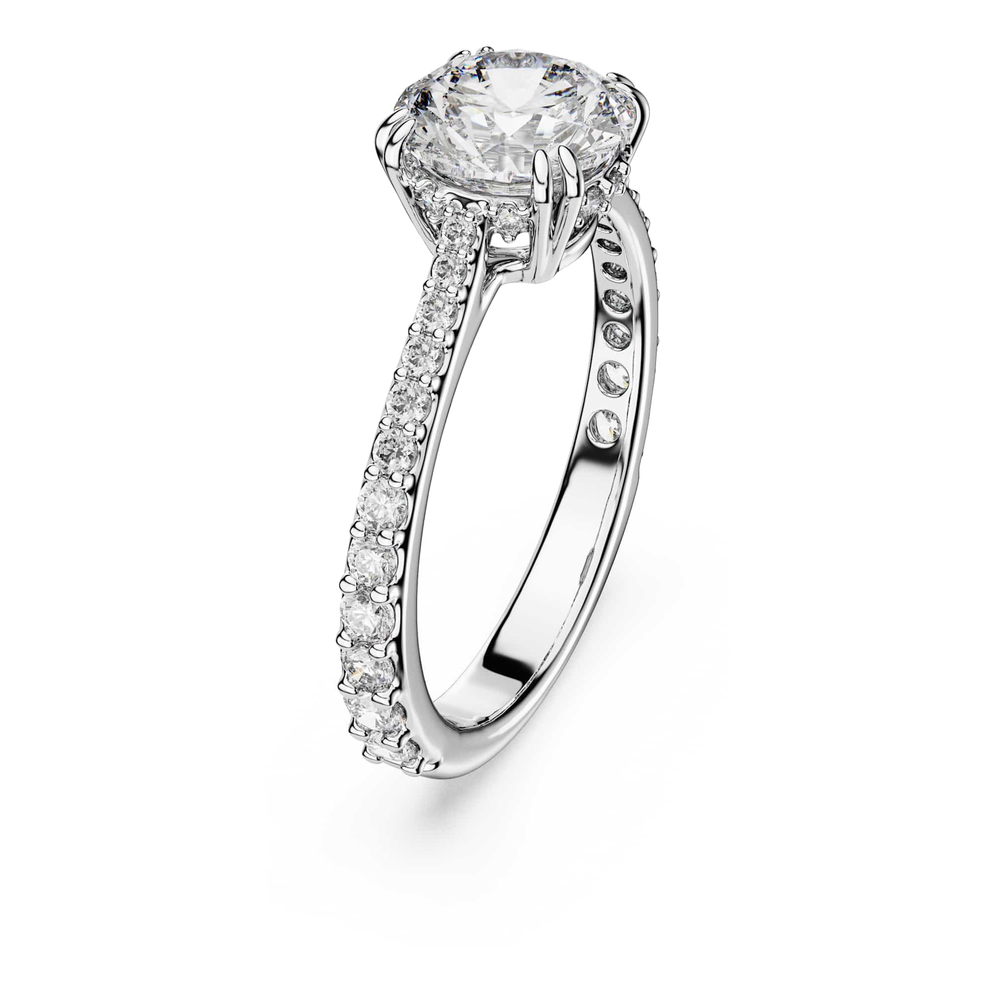 Swarovski Stilla Collezione Anello cocktail, Taglio rotondo, Pavé, Bianco, Finitura tonalità argento