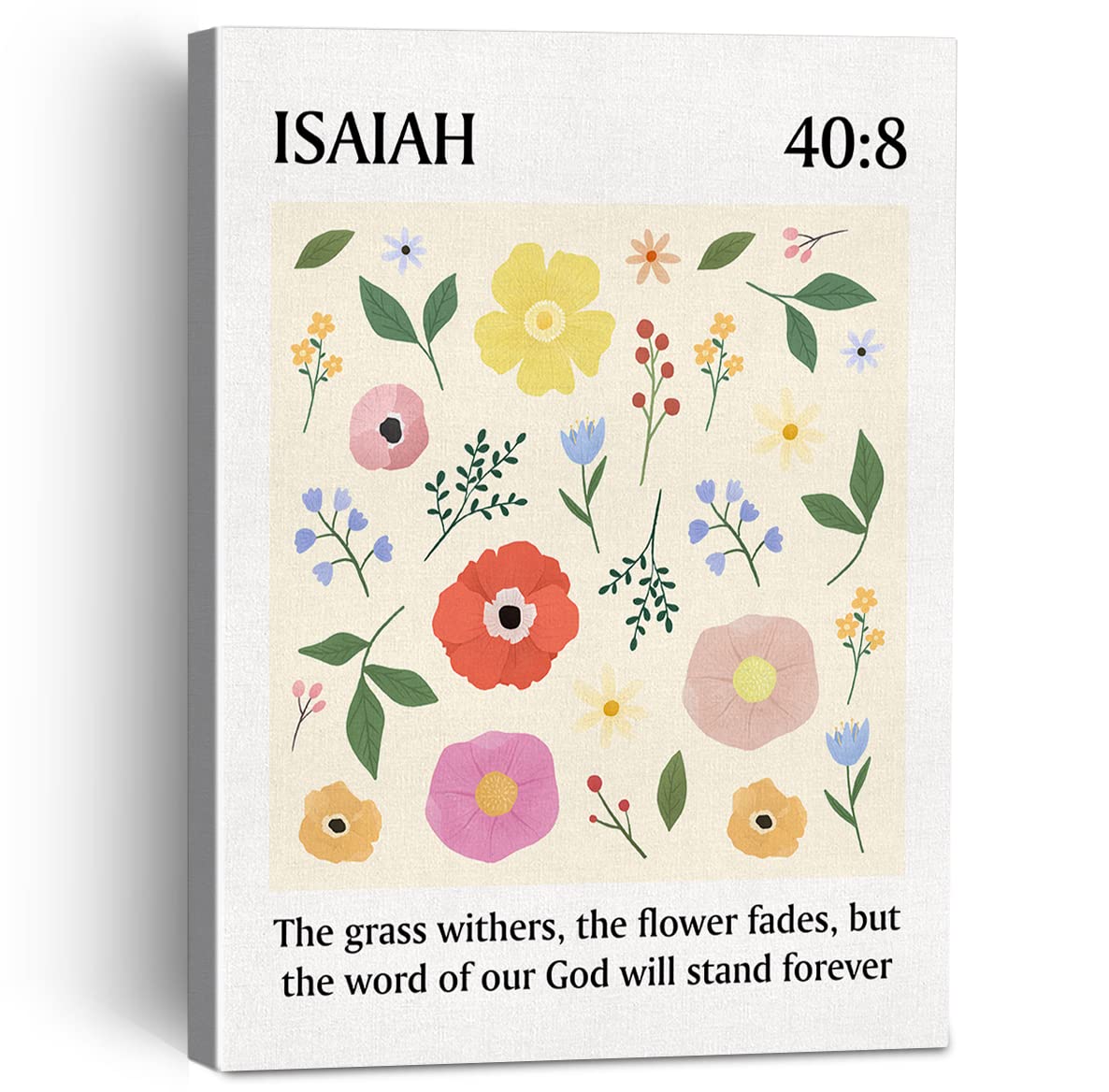 NGAEAK Motivational the Word of God Will Stand Forever Scripture Quote Canvas Painting Framed Wall Art Decor for Home Office, Floral Canvas Poster Print Decorative Christian Gift