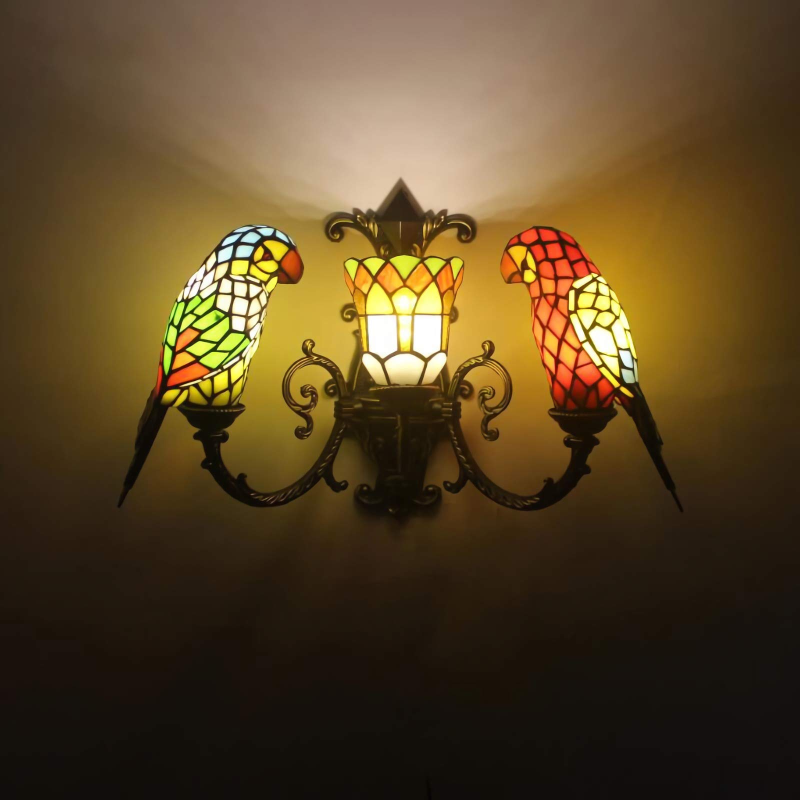 Aioneer Tiffany Style Wall Lamps & Sconces, Vintage Stained Glass Wall Light Fixtures, 3 Lights, Modern Retro Night Light For Bedroom Living Room Hallway Bathroom Nightstand Lamp-E