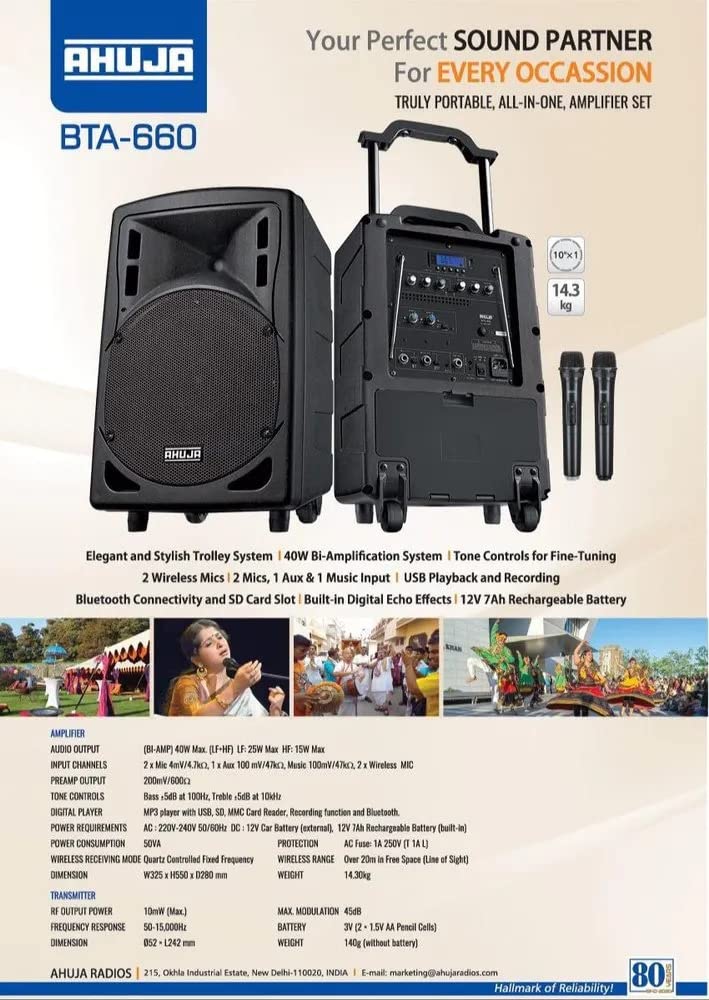 Bta 660 Ahuja Portable Speaker With Wireless Mic Black Ahuja BTA