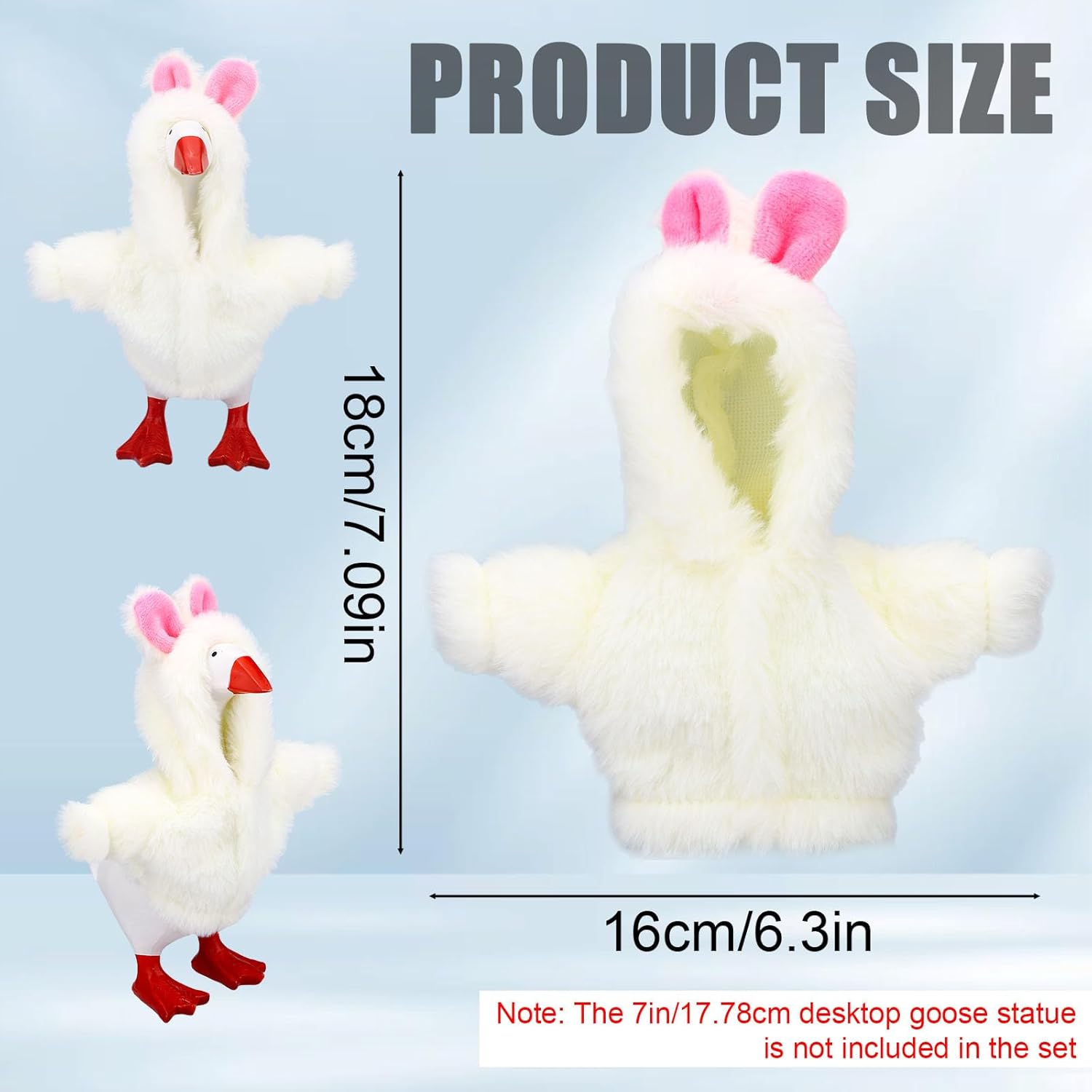 7in/17.78cm Mini Desk Goose Bunny Costume Set, Cute & Soft Bunny Hoodie Magnetic Goose Clothes Outfit for Office Desktop Home Table Easter Spring Party Decor Accessories Supplies