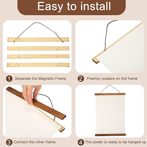 Miniatura 3 de Thyle Paquete de 10 marcos magnéticos para colgar pósteres, de 12 x 16, 12 x 18, 12 x 24 pulgadas, con rieles magnéticos de madera de pino claro,