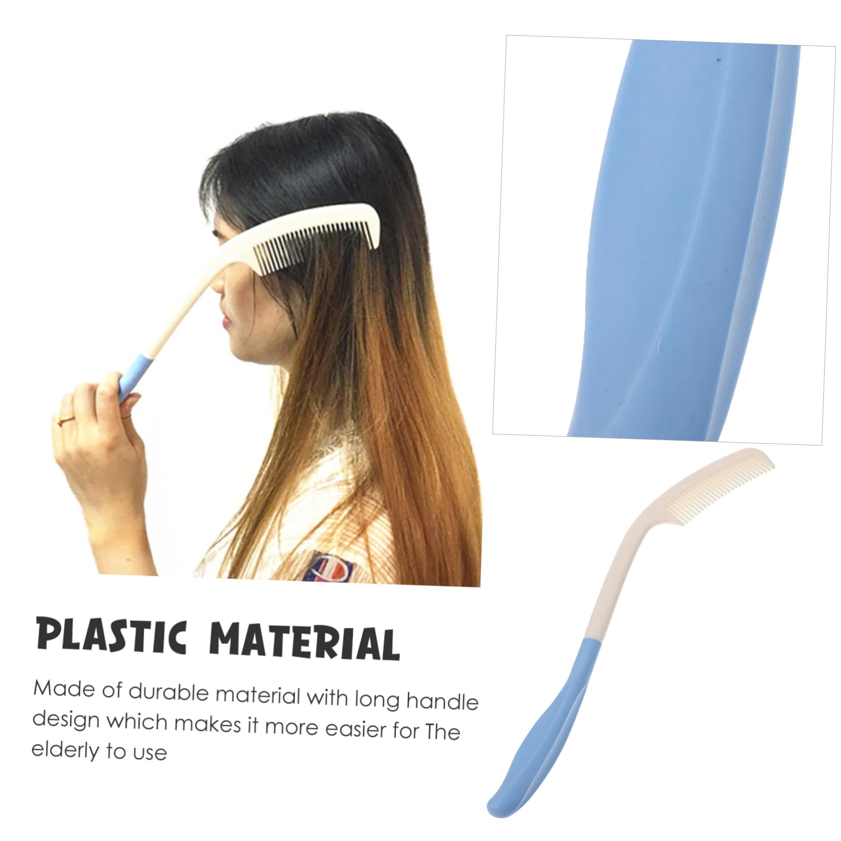 FRCOLOR 5pezzi Pettine Ergonomico Lungo Manico Per Anziani e Persone Con Disabilità Pettine Curvo Antistatica Per Facilità Uso e Dei Casa