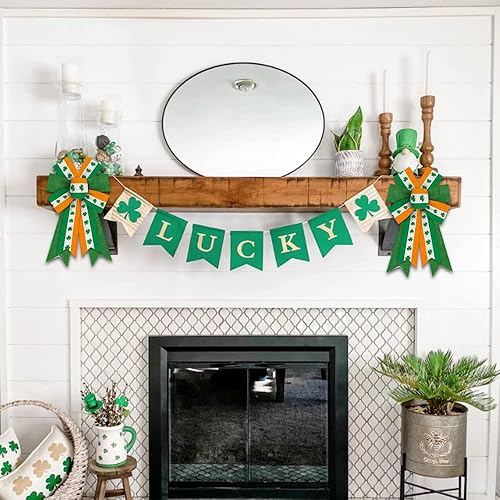 Miniatura 9 de 2 lazos de corona de San Patricio lazos de San Patricio lazo de arpillera verde con purpurina para coronas lazos de cinta del día de San Patricio