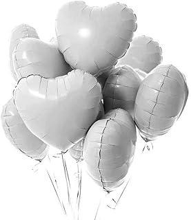 18 Inch White Heart Balloons Foil Balloons Mylar Balloons for Party Decoration, Pack of 20
