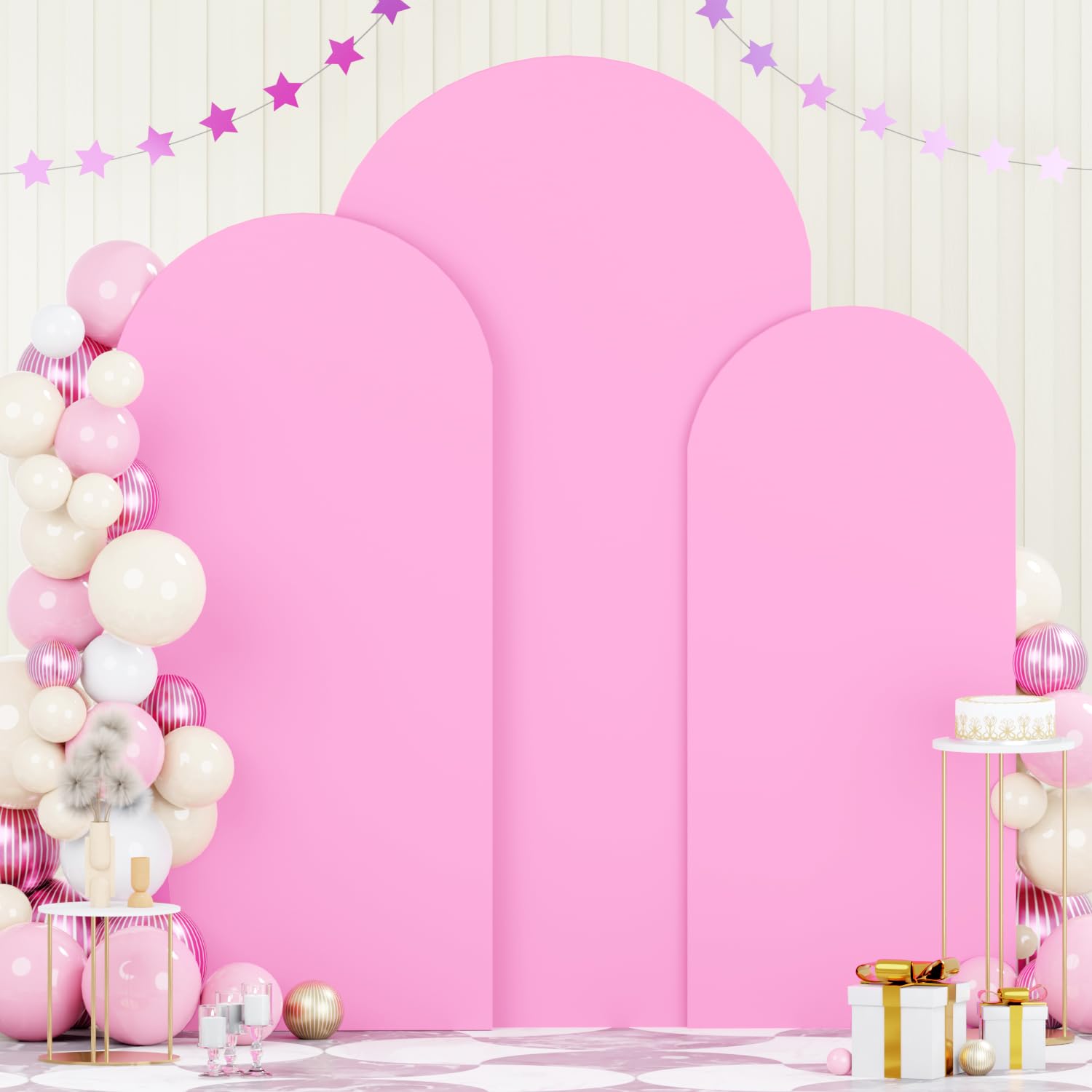 FOTSHARER Arch Backdrop Cover Set of 3 Pink Wedding Arch Cover 4FT 5FT 6FT 2 Sided Spandex Arch Stand Covers Chiara Arched Covers Balloon Arch Covers Stretchy Backdrop for Wedding Banquet Decorations