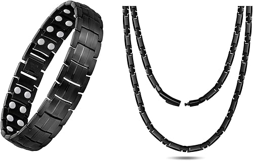 Feraco Collar magnético y pulsera para hombre, cadena magnética de acero inoxidable de titanio con imanes de neodimio ultra resistentes, regalo de