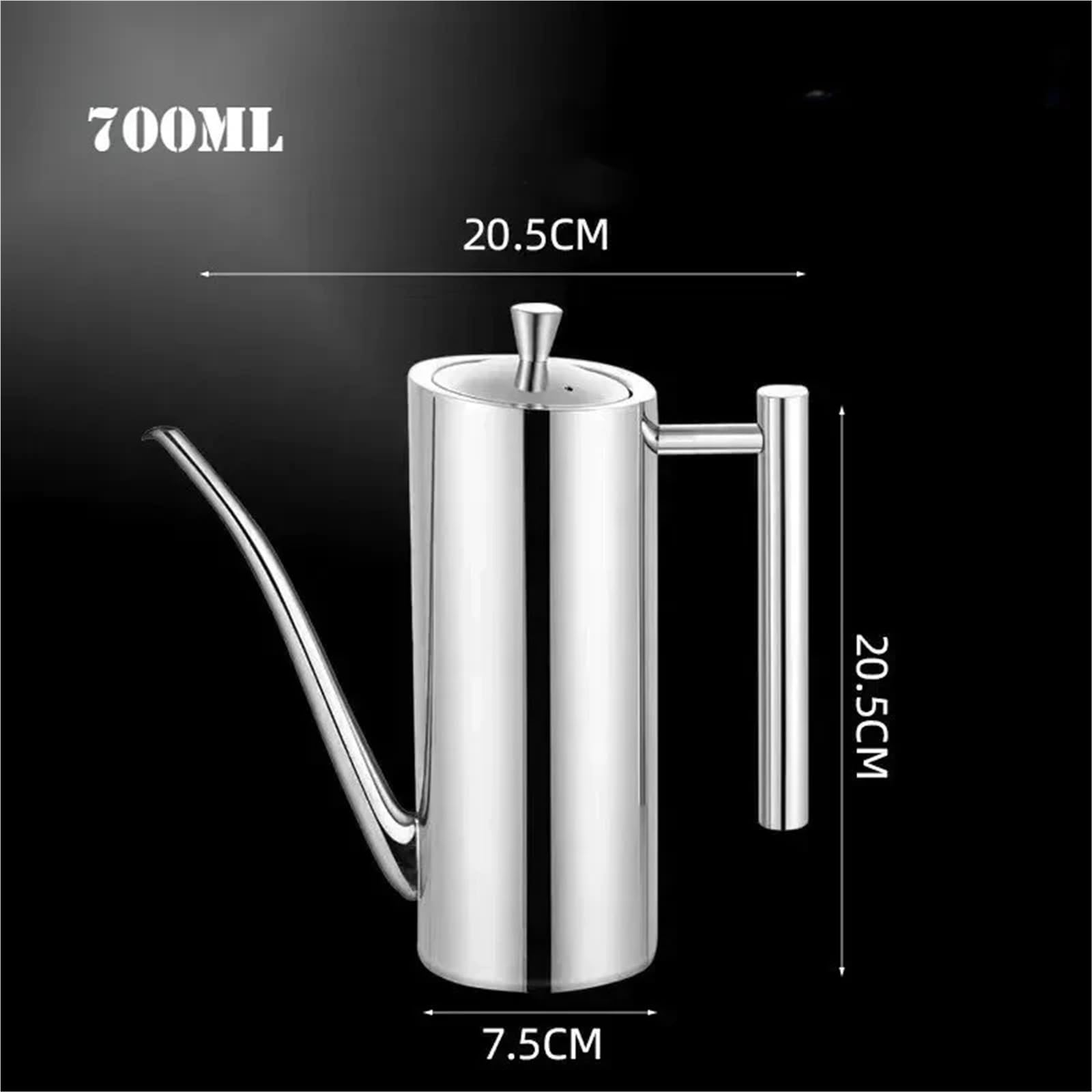 Bouteille à huile en acier inoxydable Pot à huile longue bouche en acier inoxydable 500, 700/304 ml, argent, grande capacité, adapté un usage domestique(Straight-700ml)