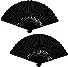 BNPHSIN Hand Fan Folding, 2 Pcs Black Silk Fabric Hand Fans, Chinese Fan, Hand Held Fans Folding for Wedding, Party Favor, Performance, Dance, Home Decorations, Festival, Gift