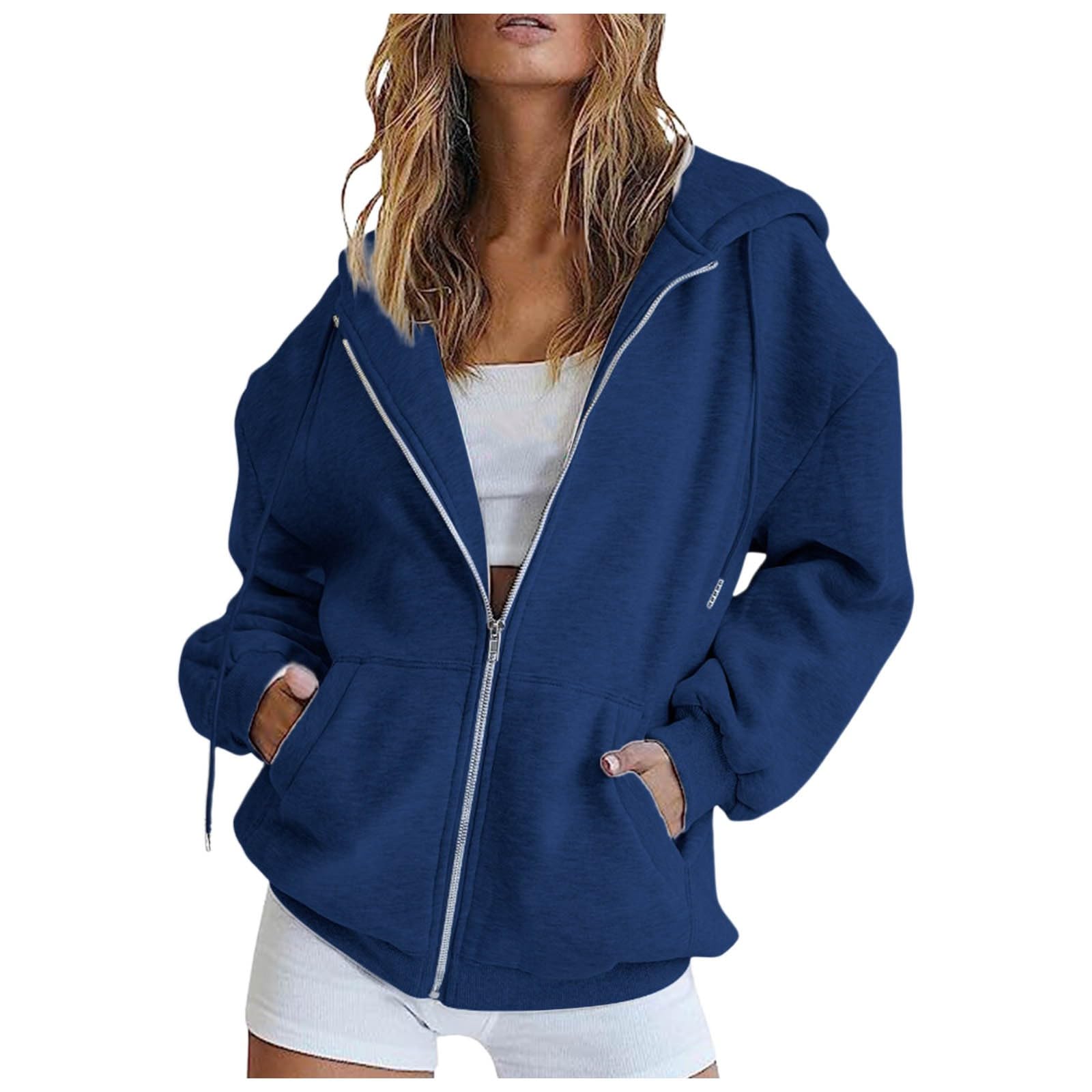 Damen Hoodie Oversize | Mit Reißverschluss | Baumwolle | Langarm Kapuzenpullover | Sport Style