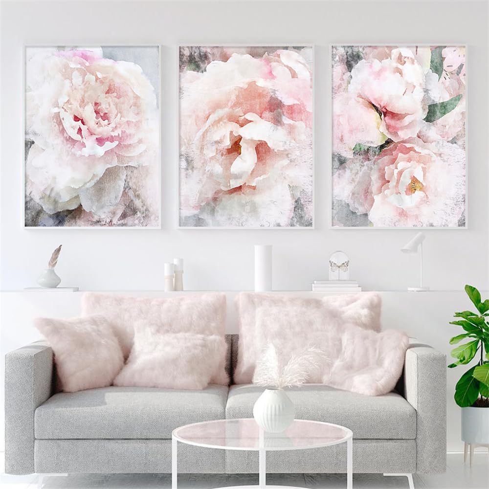 WBYZAC Art Prints-Modern Watercolor Abstract Pink Flowers Blooming Wall Prints Art Canvas Painting Posters Pictures for Living Room Bedroom Home Decoration-50 * 60cm*3PCS (No Frame)