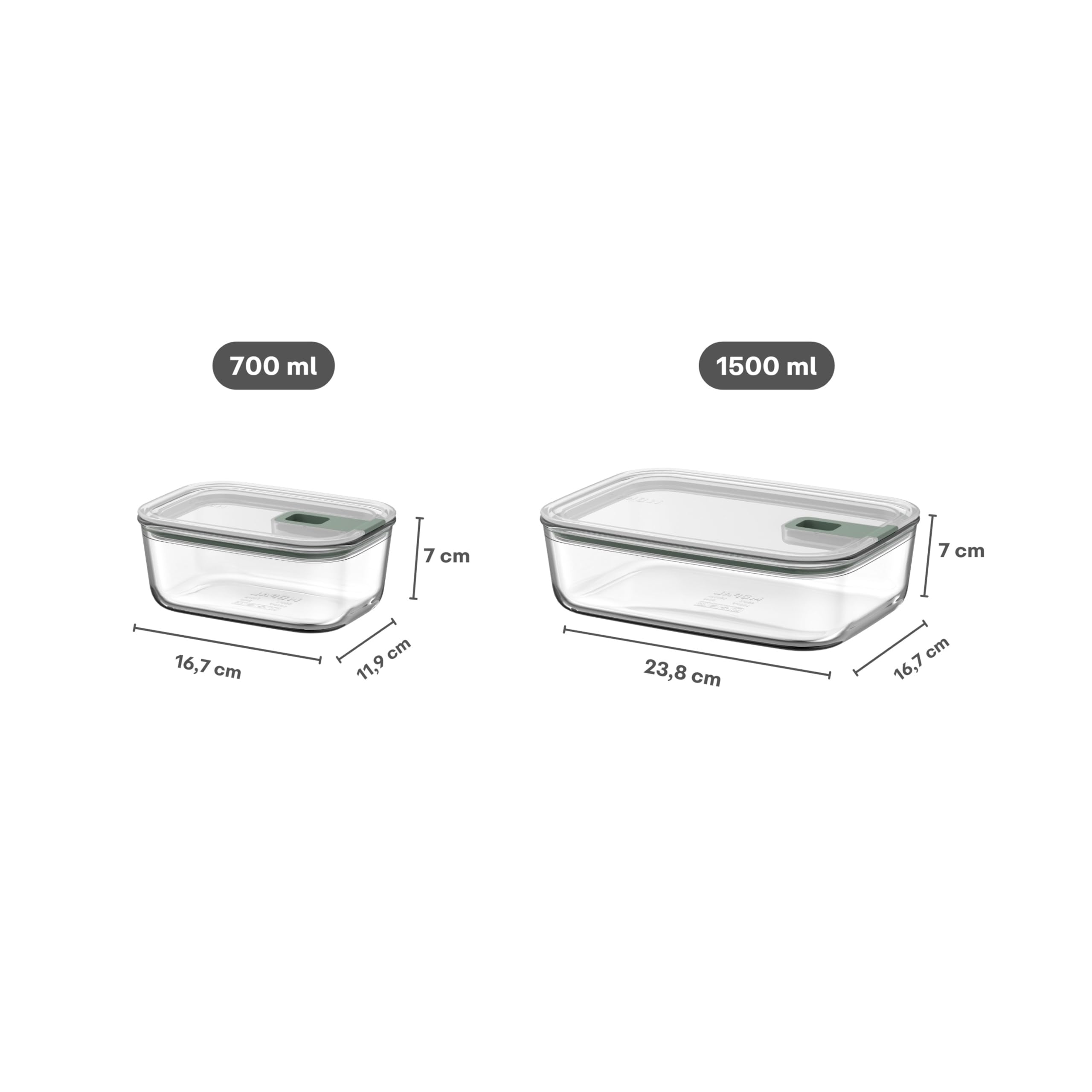 Mepal Set Contenitori per Alimenti in Vetro Easyclip, 2x700 e 1500, Nordic Sage