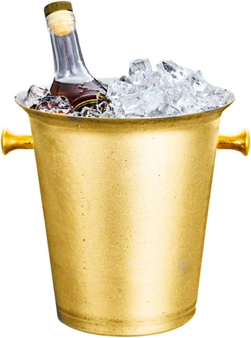 BarSoulChampagne Bucket with Carry Handles Gold Plated Stainless Steel Ice Bucket for Parties