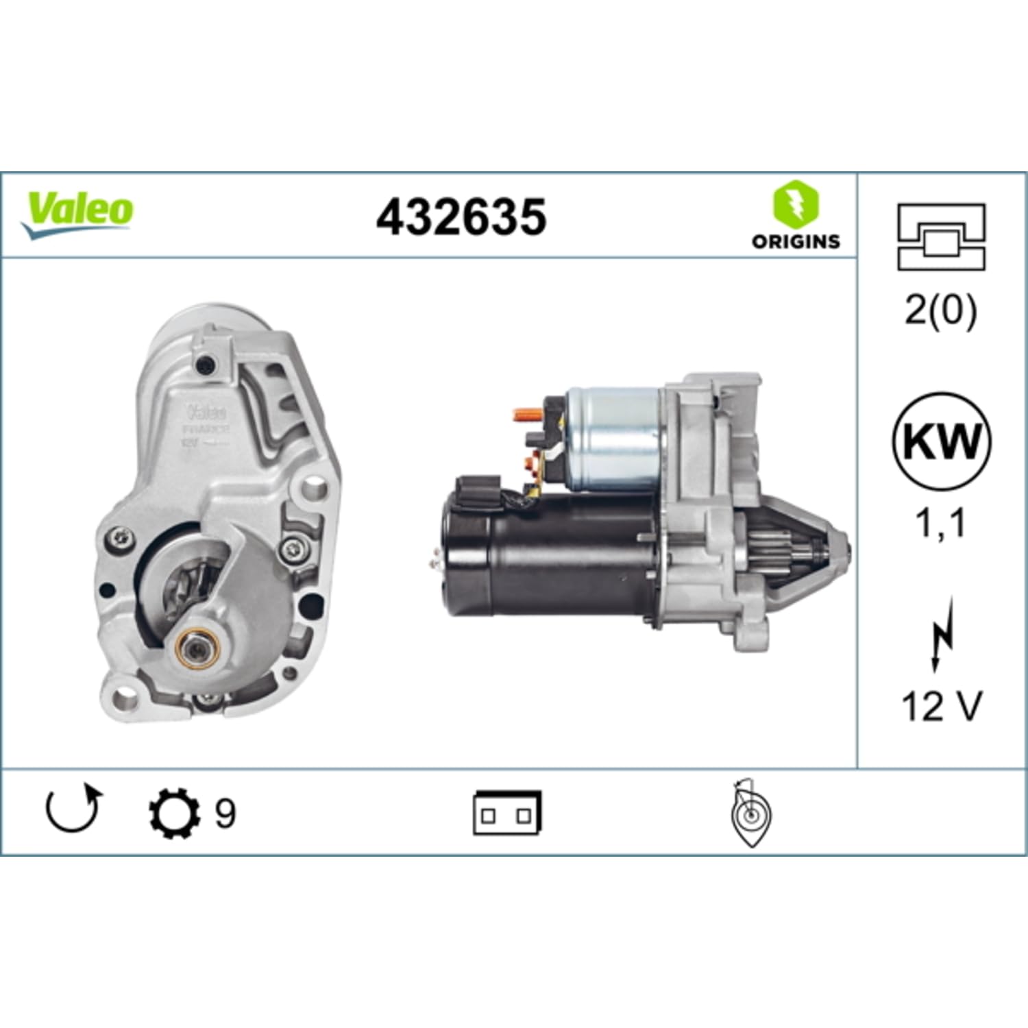 Valeo Démarreur 432635-1,1 kW - 9 Dents - 12 V