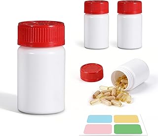 4 Pack Small Empty Plastic Bottles for Pills - Travel Medicine Containers with Lids & Labels, Portable Daily Organizer Storage for Vitamins, Medication Essentials