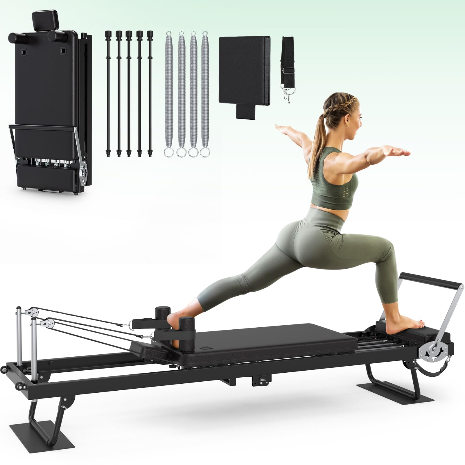XDDIAS Pilates Reformer 91.3" Large Foldable Reformer Pilates Machine with Longer Slide Rails, Jump Board, 2 Resistance Combinations, 6.2' Height Friendly Pilates Equipment for Home Gym, Up to 400 LBS
