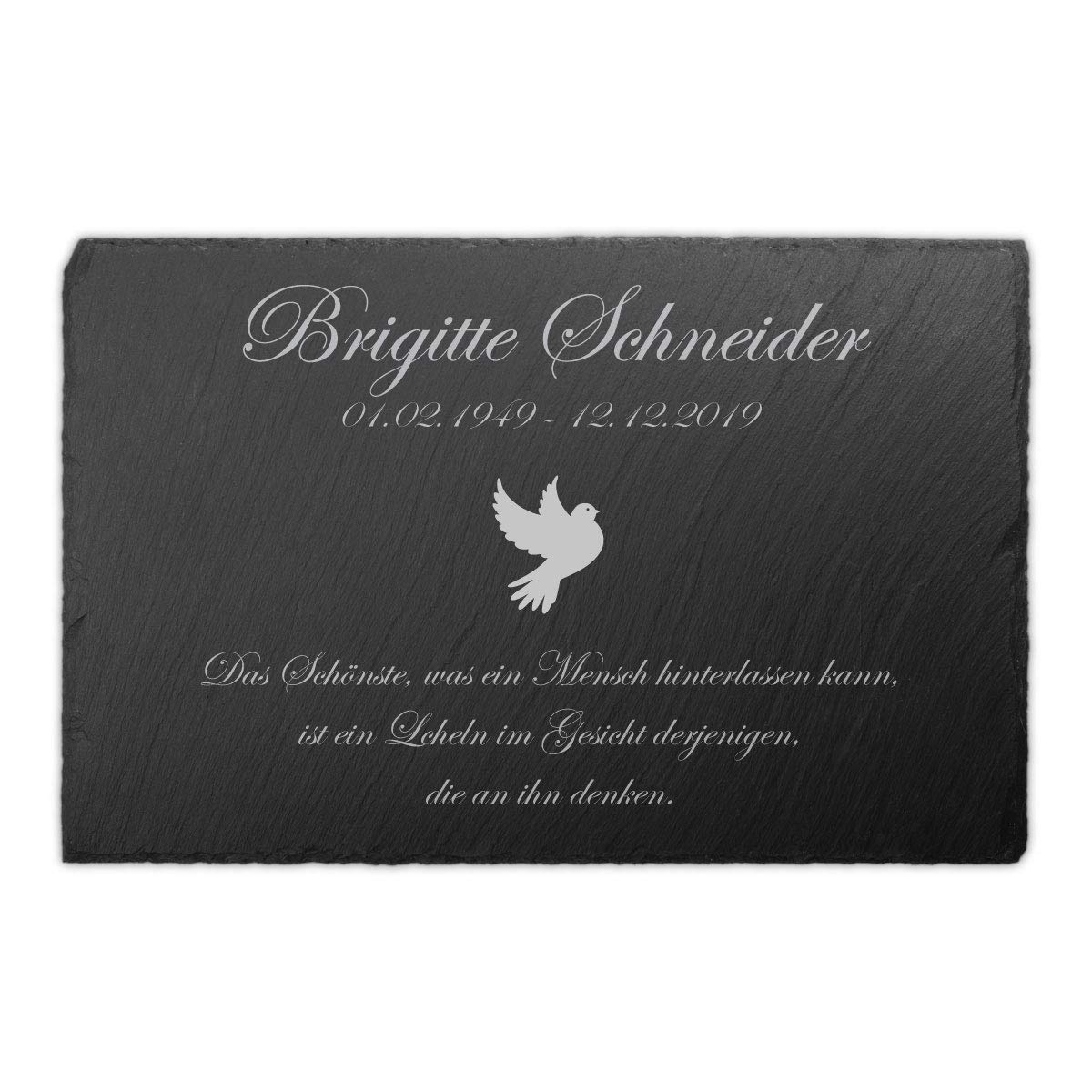 Gedenktafel mit Gravur für Menschen Schiefer 30 x 20 cm wetterfest - Individueller Text