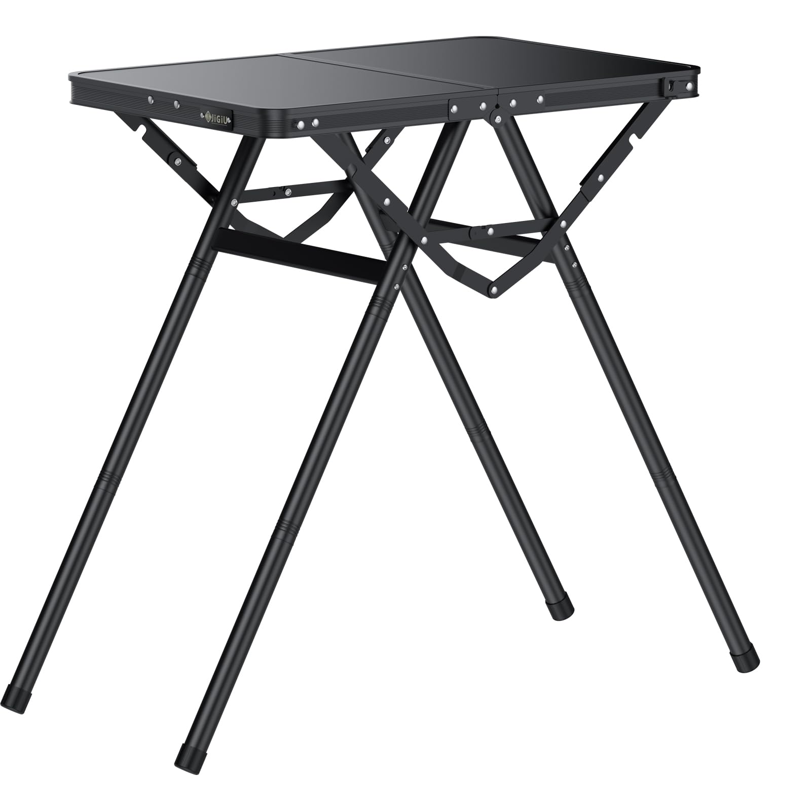 JiGiU Mesa de Caming Plegable Mesa Pinic Portátil 60x40x24.5/47.7/71cm Aleación de Aluminio con Asa de Transporte para Exteriores Interior Senderismo Barbacoa Playa (Negro, 80KG Carga)