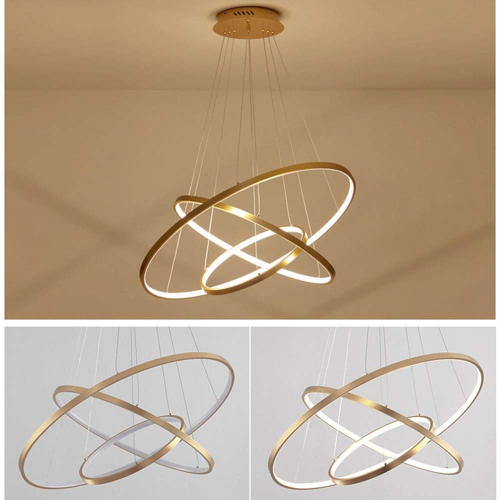 Regulowany żyrandol LED 76 W z pilotem nowoczesny 3-pierścieniowy metalowy i akrylowy wiszący światło do jadalni kuchni salonu hotelu i kawiarni 20/40/60 cm rozmiary