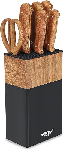 Master Maison - Juego de cuchillos de 7 piezas, acero de alto carbono, hoja de espiga completa, bloque universal de diseño delgado, apto para