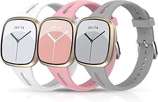 Sunnyson 3 Pack Compatible with Fitbit Versa 3/Versa 4/Fitbit Sense/Sense 2,Thin Slim Straps Waterproof Durable Silicone Sport Band for Fitbit Sense Band/Versa 3 Bands/Versa 4 Bands/Sense 2 Women Men