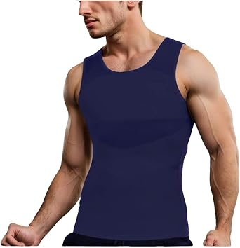 Dademeo Mens Slimming Shirt Mesh Compression Shirt 4-Way Stretch Body Shaper for Chest,Abdomen & Posture Support Tight Vest