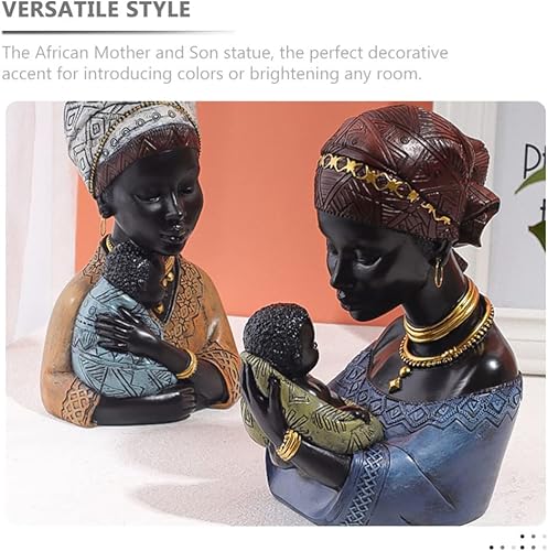 Miniatura 9 de DECHOUS Estatua de madre e hijo africana de resina para decoración del hogar, figura de madre e hijo, decoración de arte africano