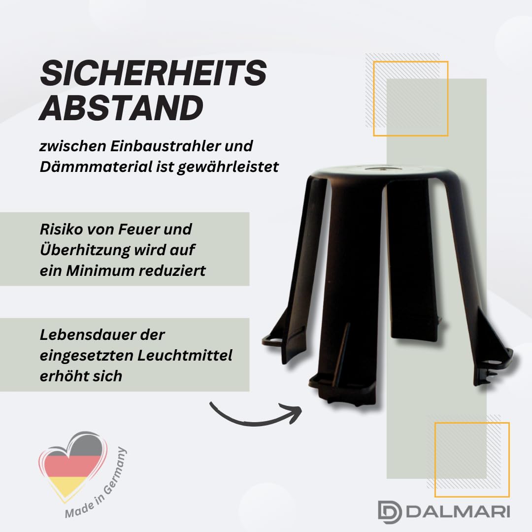 Abstandshalter für Einbaustrahler LED Halogen Spots, Hitzeschutz für Einbauspots, 10 Stück, Schwarz, 62-90 mm