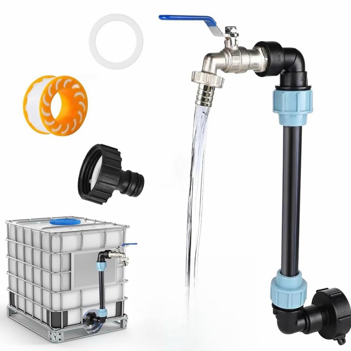 Grifo de Cuello de Cisne IBC para Tanque de Agua de Lluvia,Grifo Depósito IBC,Cuello de Cisne Tanque IBC,Adaptador IBC con Cuello de Cisne 3/4,IBC Cuello de Cisne de 3/4 Pulgadas para Tanques De Agua