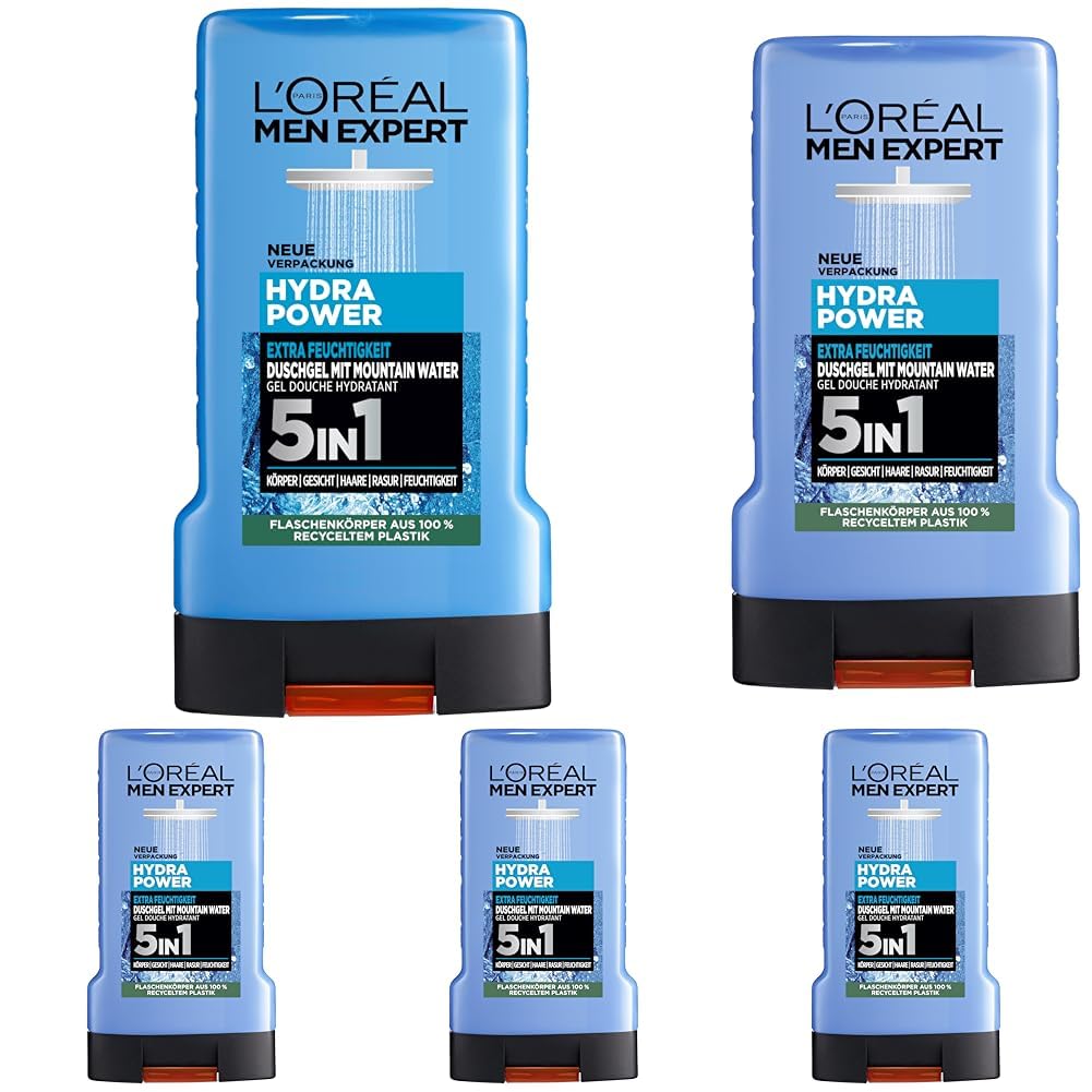 L'Oréal Men Expert XXL 5in1 Duschgel und Shampoo für Männer, Duschbad zur Reinigung von Körper, Haar und Gesicht, Herren Körperpflege für langanhaltende Frische mit Karbon, Pure Carbon, 1 x 250 ml
