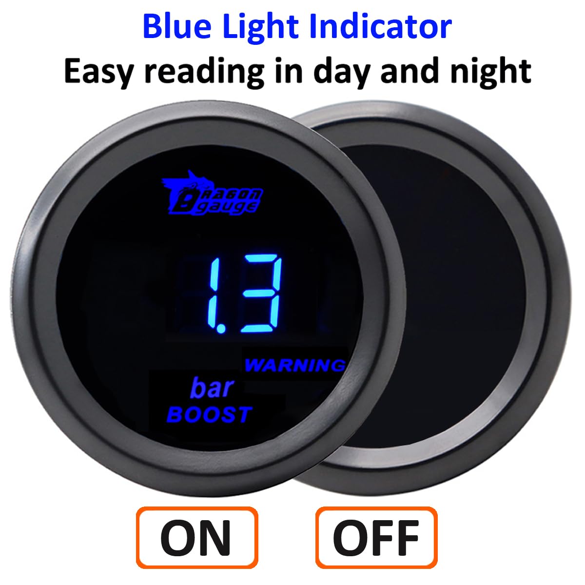 Indicatore di Boost per Auto 52mm Turbo Boost Manometro Con Sensore 12V Blu Luce Digitali Turbo Pressione Strumenti Calibro Spinta Gauge Misuratore -1 a +3 Bar